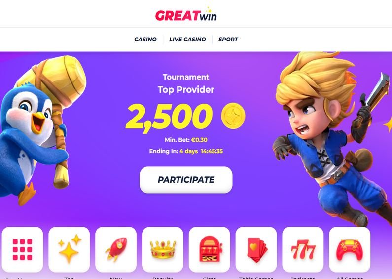 GreatWin Casino Bewertung ☑️ | 100% bis zu €5000 + 200 FS 🔥