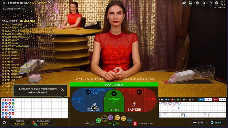 Živý Baccarat v online casinu WildTornado