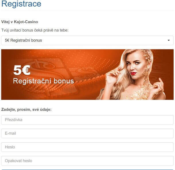 Kajot bonus za registraci